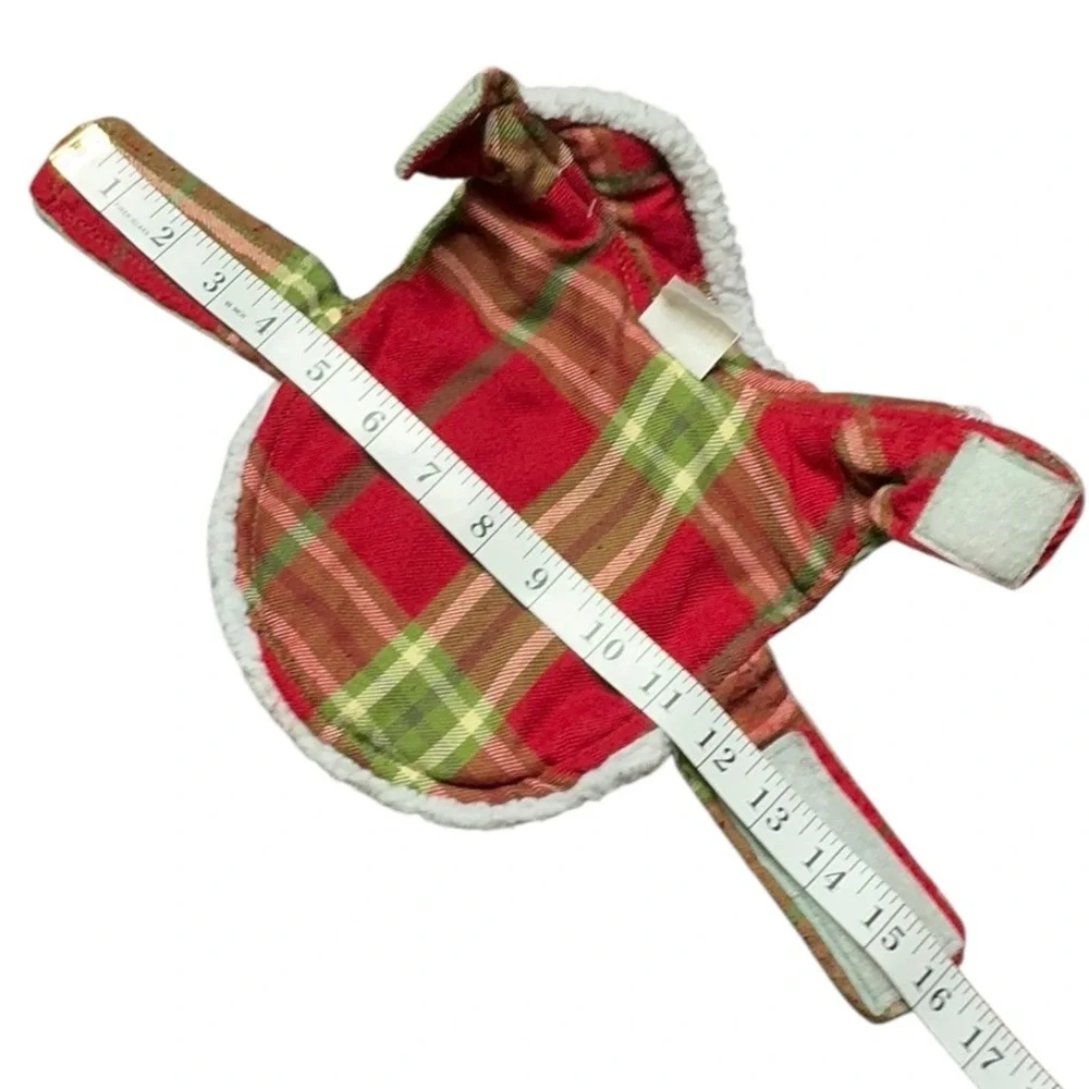 Green Quilted Dog Jacket with Red Plaid Accents